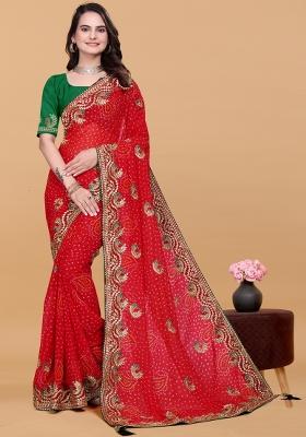 Red Zari Work Georgette Saree Set