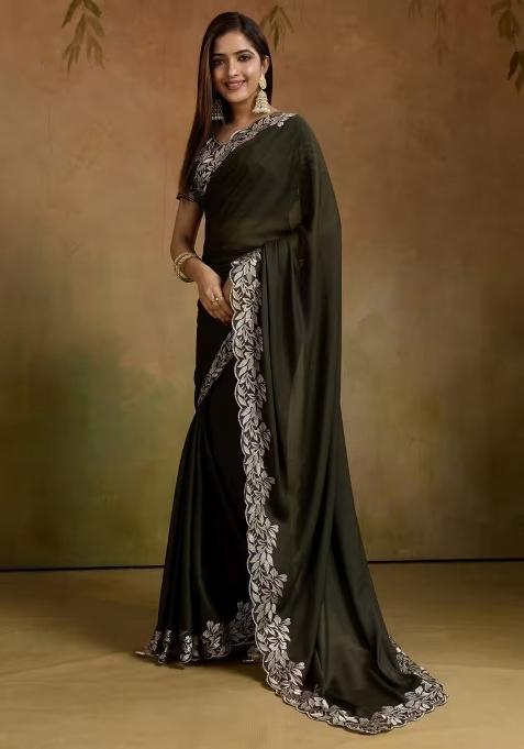 Mehendi Zari Work Georgette Saree Set