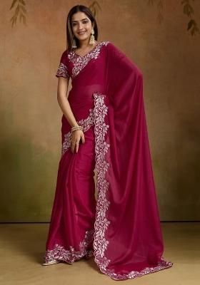 Pink Zari Work Georgette Saree Set
