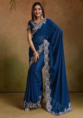 Rama Zari Work Georgette Saree Set
