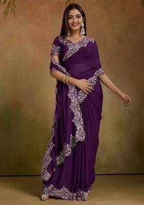 Wine Zari Work Georgette Saree Set