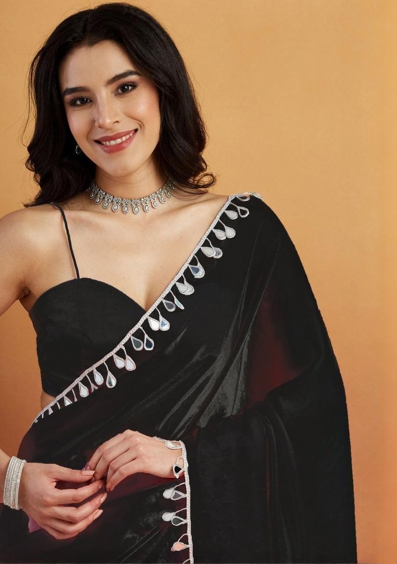 Black Zari Work Georgette Saree Set - Indya