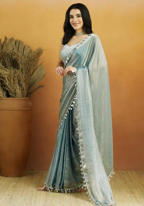 Pista Zari Work Georgette Saree Set