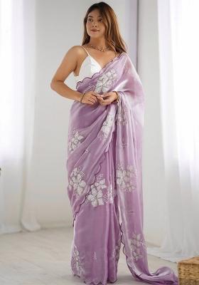 Onion Zari Work Satin Saree Set