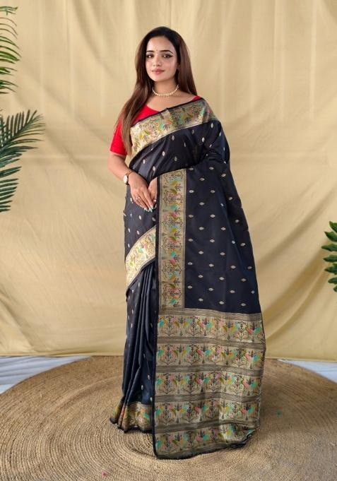 Black Woven Banarasi Saree Set