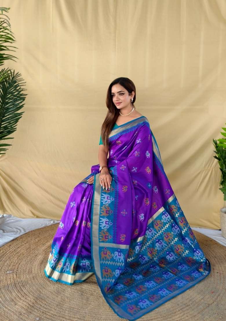 Purple Woven Silk Blend Saree Set for Diwali | Wedding & Festive Wear - Indya
