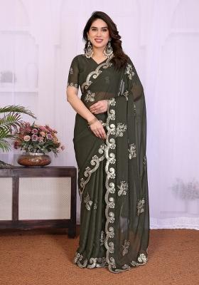 Mehendi Embroidered Georgette Saree Set