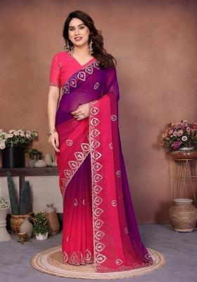 Magenta Embroidered Georgette Saree Set