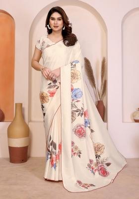 White Printed Manipuri Saree Set