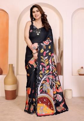 Black Printed Manipuri Saree Set
