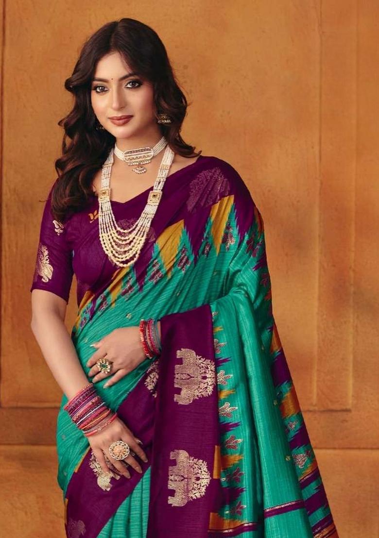 Firozi Printed Manipuri Saree Set - Indya