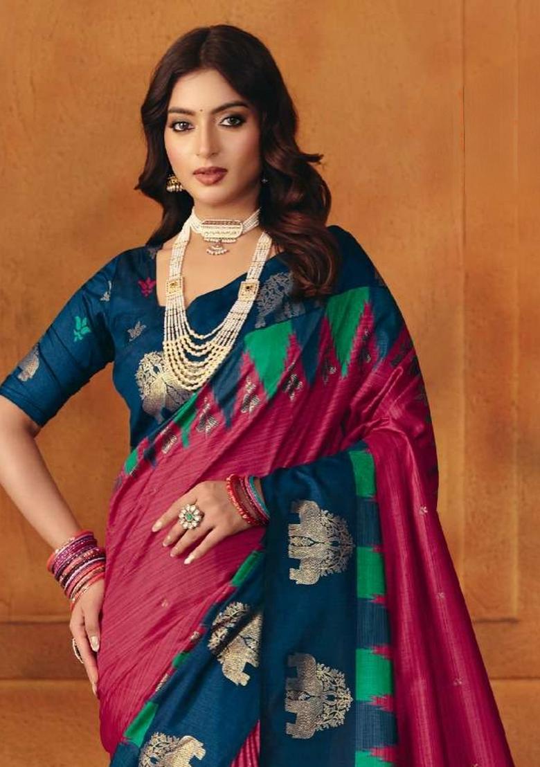 Pink Printed Manipuri Saree Set - Indya