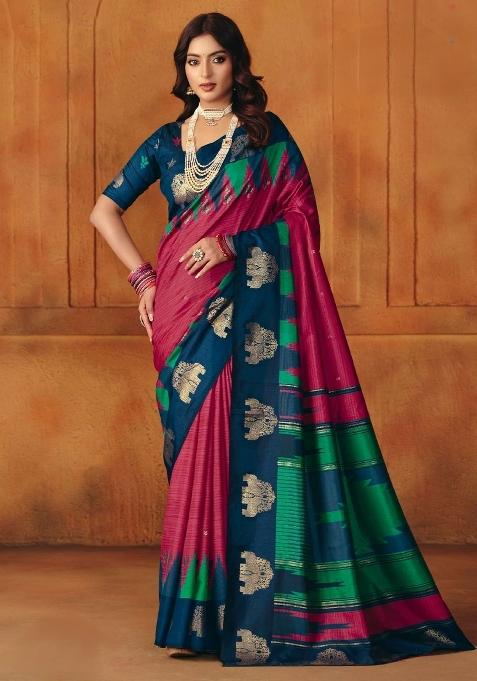 Pink Printed Manipuri Saree Set