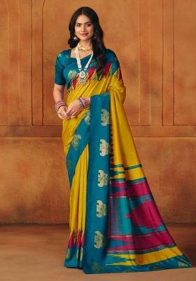 Yellow Printed Manipuri Saree Set