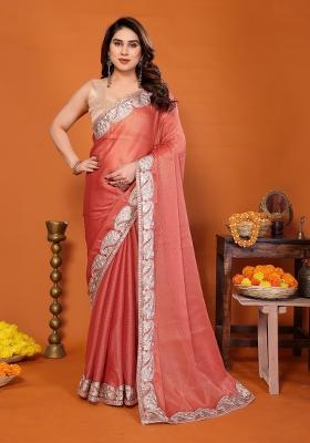 Orange Embroidered Chiffon Saree Set