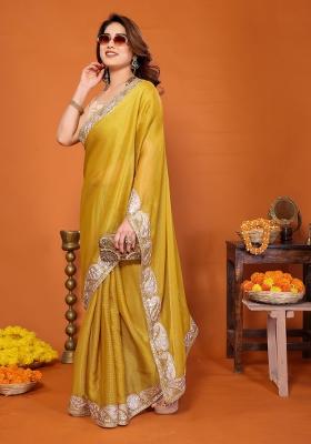 Yellow Embroidered Chiffon Saree Set