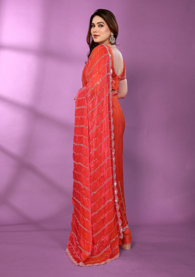 Gajari Beadwork Silk Saree Set - Indya