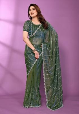 Morpeach Beadwork Silk Saree Set