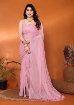 Rose Plain Georgette Saree Set