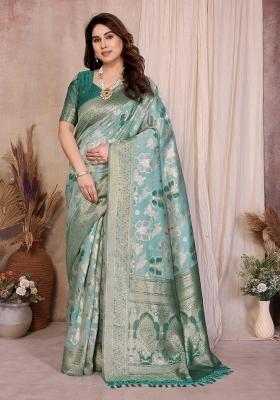 Rama Jacquard Cotton Saree Set