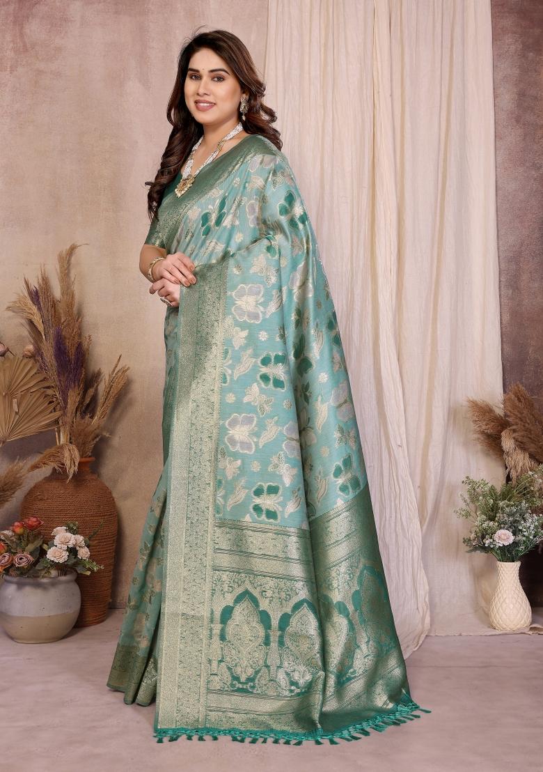 Rama Jacquard Cotton Saree Set - Indya