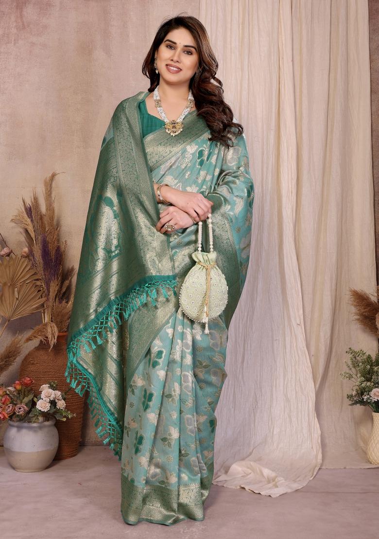 Rama Jacquard Cotton Saree Set - Indya