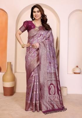 Purple Jacquard Cotton Saree Set