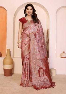 Red Jacquard Cotton Saree Set