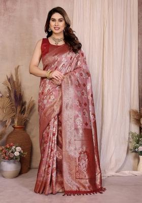 Red Jacquard Cotton Saree Set