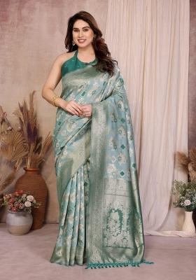 Rama Jacquard Cotton Saree Set
