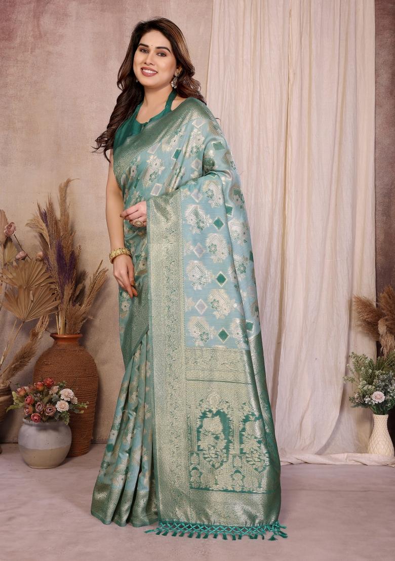 Rama Jacquard Cotton Saree Set - Indya