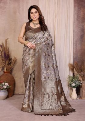 Brown Jacquard Cotton Saree Set