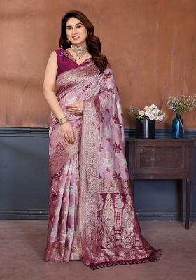 Purple Jacquard Cotton Saree Set