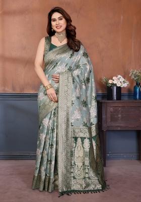 Green Jacquard Cotton Saree Set