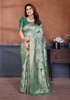 Rama Jacquard Cotton Saree Set