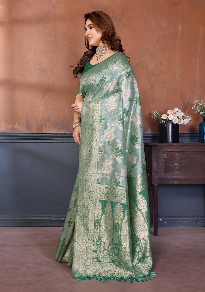 Rama Jacquard Cotton Saree Set - Indya