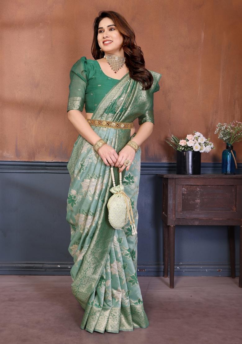 Rama Jacquard Cotton Saree Set - Indya