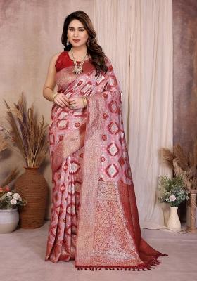 Red Jacquard Cotton Saree Set