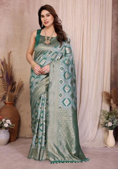 Rama Jacquard Cotton Saree Set