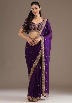 Purple Embroidered Tissue Saree Set