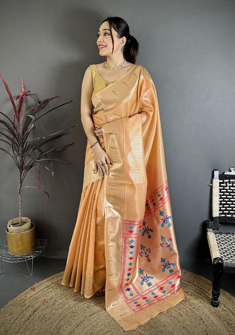 Orange Solid Tissue Saree Set — view on Indya