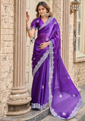 Violet Printed Chiffon Saree Set