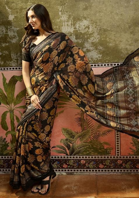 Black Bandhani Georgette Saree Set