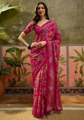 Rani Pink Bandhani Georgette Saree Set