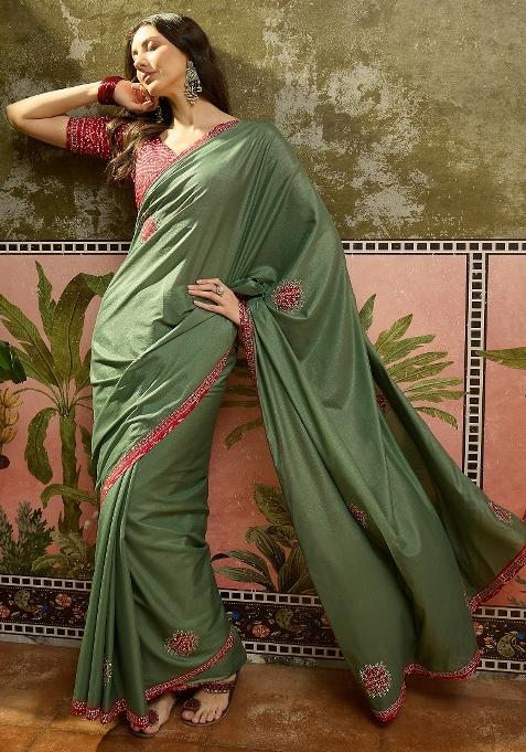 Green Bandhani Chiffon Saree Set