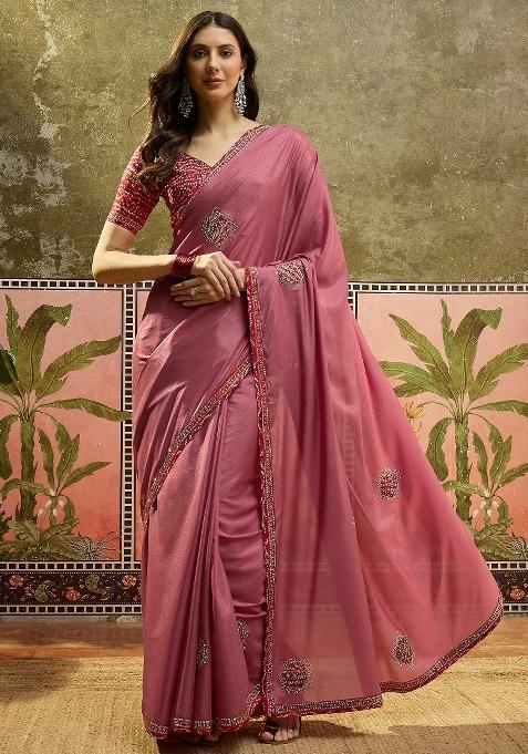 Pink Bandhani Chiffon Saree Set