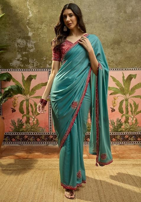 Rama Bandhani Chiffon Saree Set