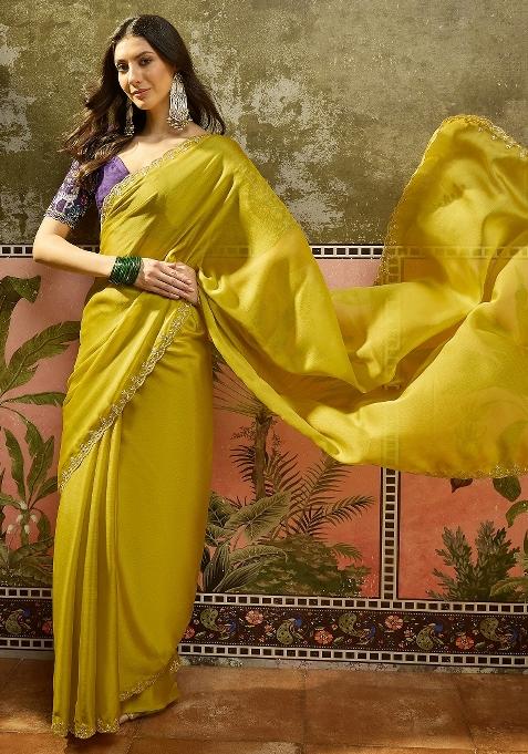 Neon Emboidered Chiffon Saree Set