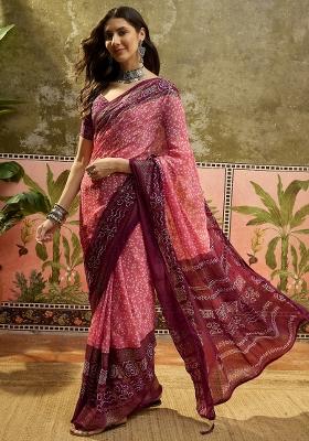 Pink Bandhani Georgette Saree Set