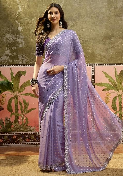 Lilac Emboidered Georgette Saree Set